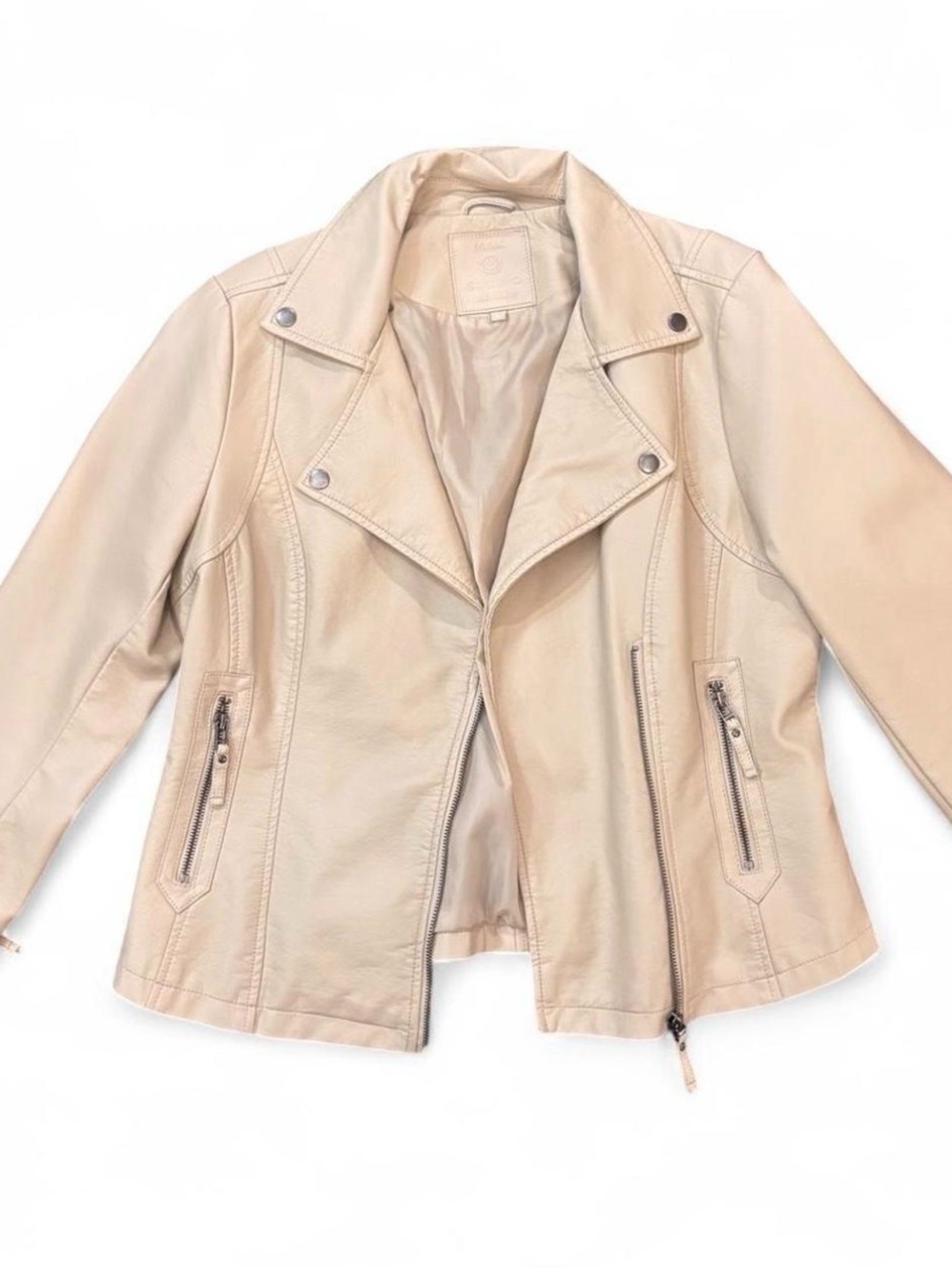 MAX Studio London Cream Faux Leather Moto Jacket Size L